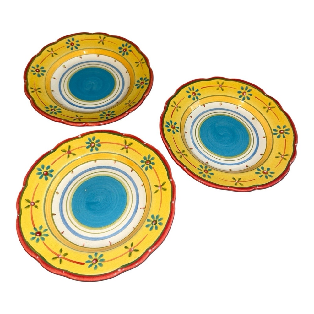Petit Jardin Culinary Arts Set of 3 Salad Plates 7.9” Yellow Red Blue
